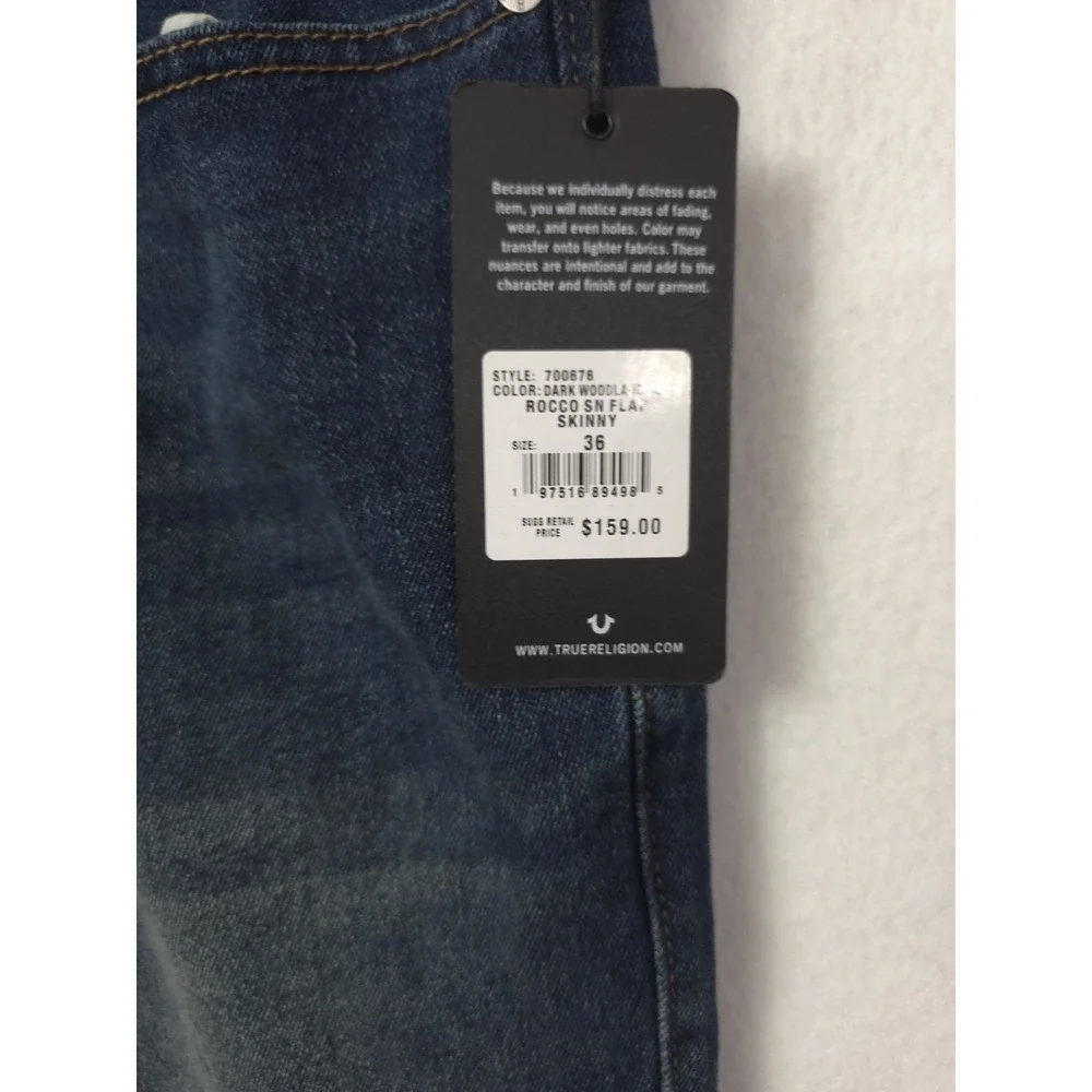 True Religion Dark Woodland‎ Wash Rocco SN FLAP Skinny  700678 Size 36x32